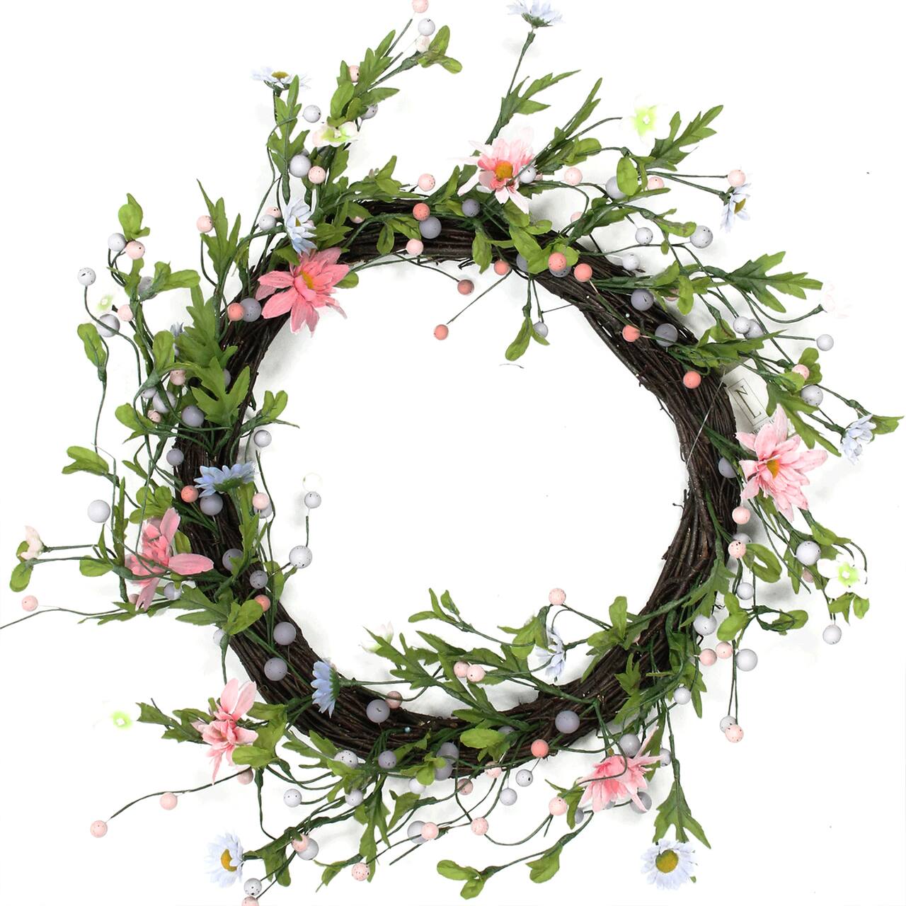 15" Green, Pink, and Purple Artificial Spring Floral Twig Wreath